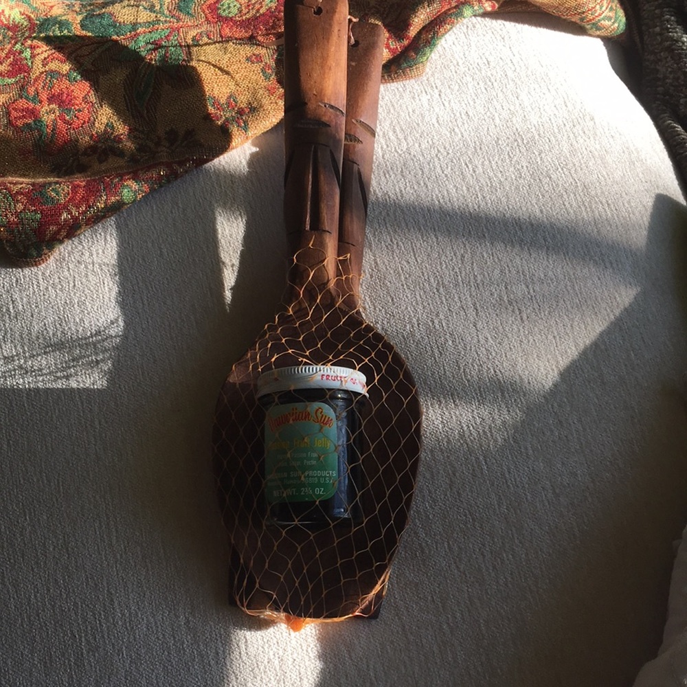 TEAK- Vintage Hawaiian souvenir teak carved salad tossing wooden utensils